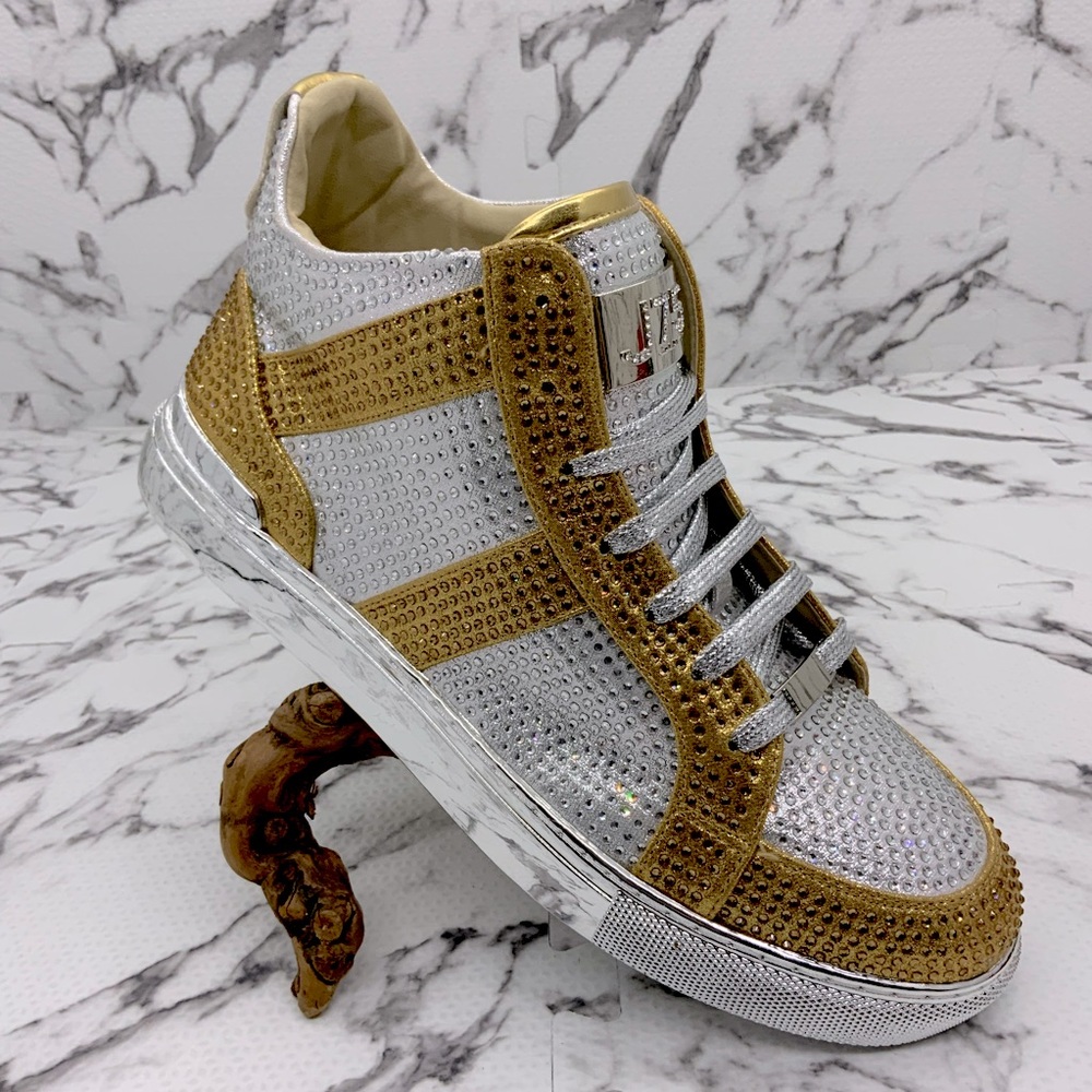 Men's J75 by Jump Silver | Gold Jeweled Spezia Mid Top Sneakers